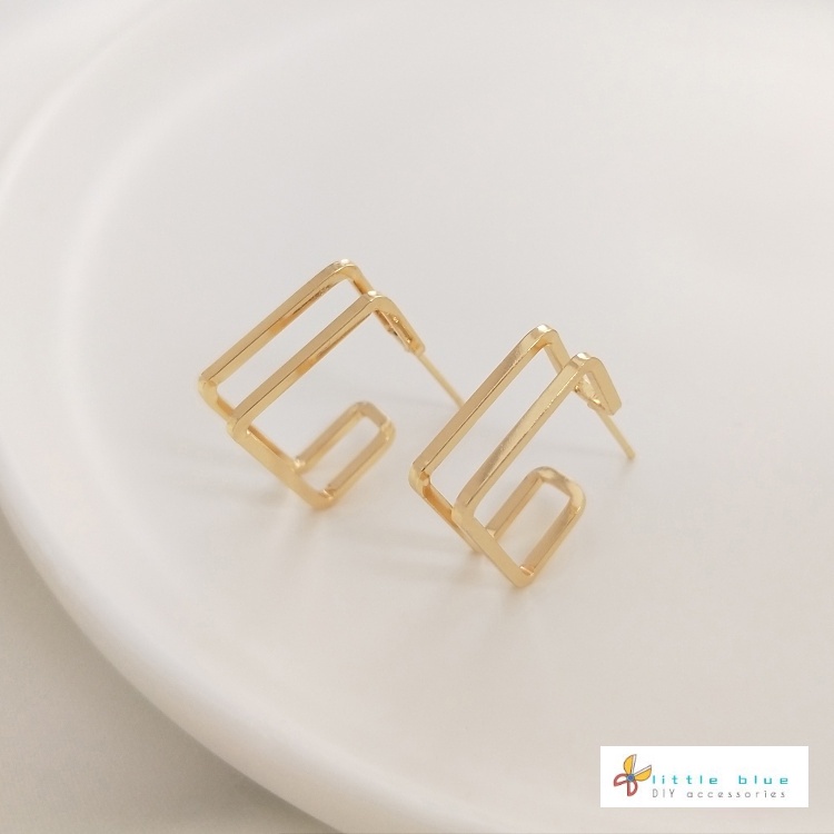 Bông Tai Hình Vuông Mạ Bạc 925 14K Nhiều Màu Sắc