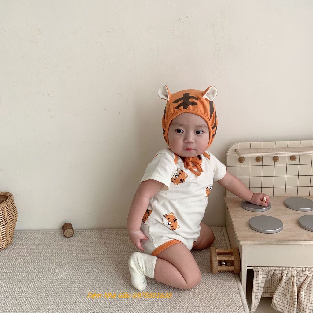 Bộ áo liền quần body Hổ Con Ngắn Tay Kèm Mũ Chụp Ảnh Đầy Tháng Thôi nôi Cho Bé Trai/Bé Gái phong cách Hàn
