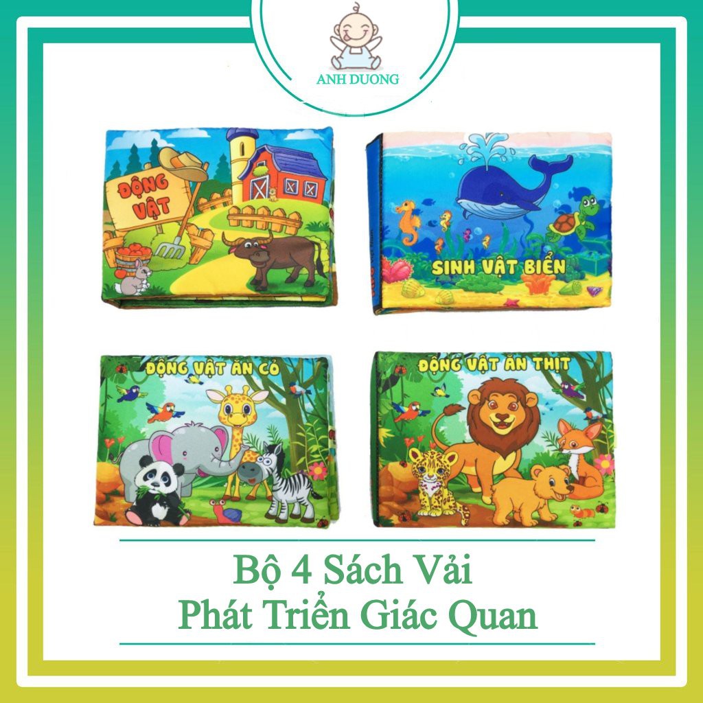 Bộ 4 Sách Vải Động Vật+ Sinh Vật Biển+ Động Vật Ăn Cỏ+ Động Vật Ăn Thịt