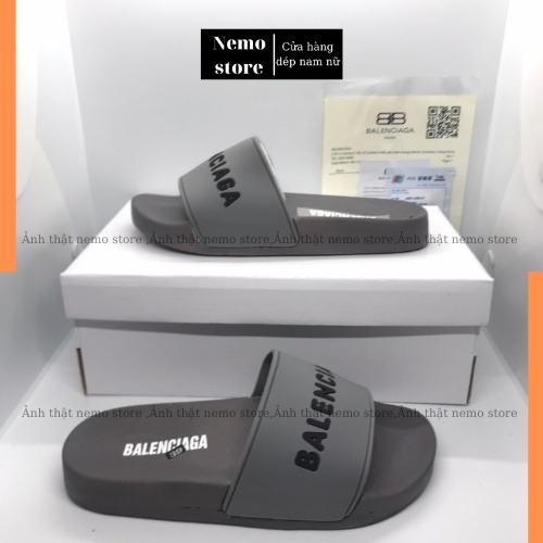 dép balenciaga xám xịn nam nữ quai ngang đẹp full box bill đế có chữ - Nemo shop