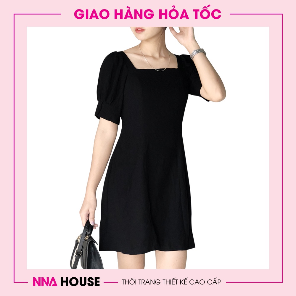 Váy tiểu thư Hàn Quốc tay bồng cổ vuông thời trang nữ - Đầm thiết kế hở lưng dáng ngắn đi làm,đi chơi NNAHOUSE Mã NA223 | BigBuy360 - bigbuy360.vn