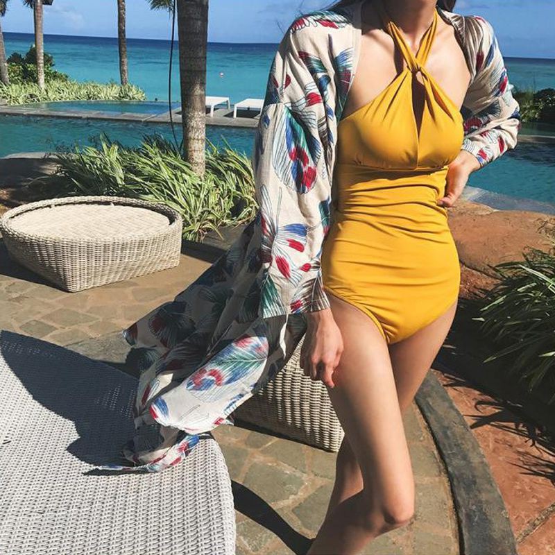 Đồ bơi một mảnh cổ chéo có 3 kích thước chất liệu polyester màu trơn thời trang cho nữ | BigBuy360 - bigbuy360.vn