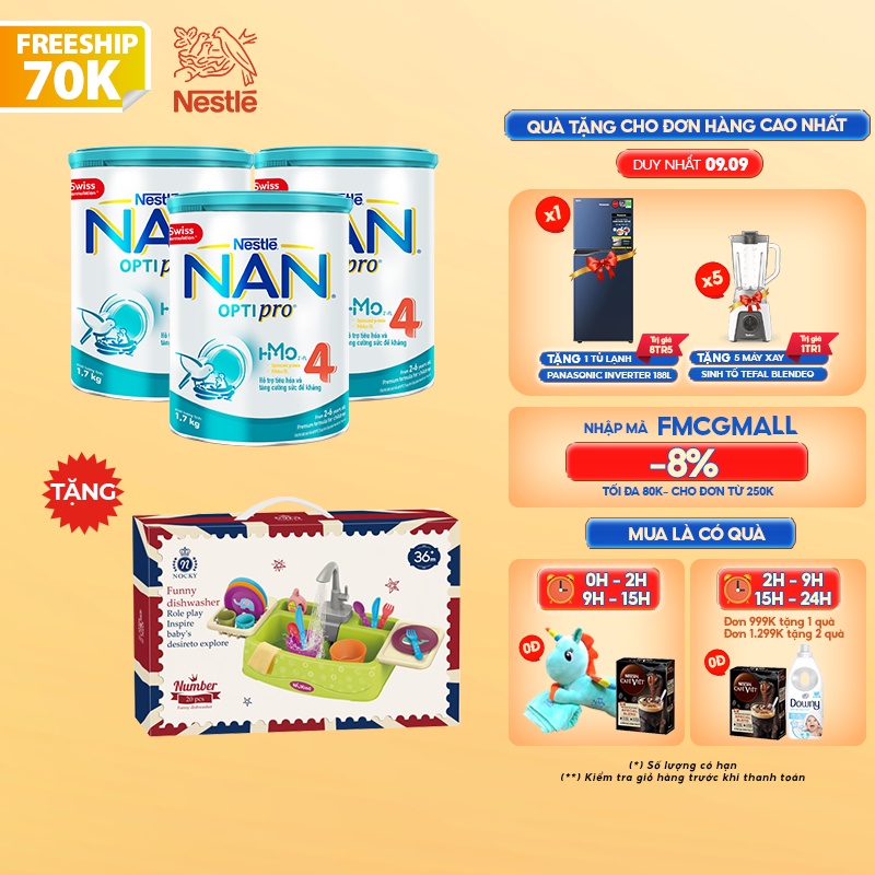 Combo 3 Lon Sữa Bột Nestle NAN Optipro 4 1,7kg/lon