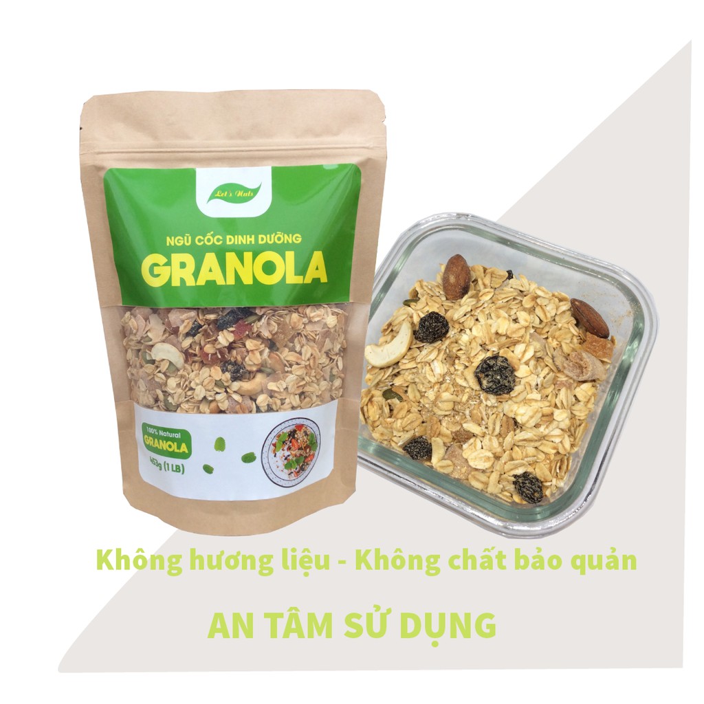 Ngũ cốc Granola ăn kiêng, giảm cân Let's Nuts dinh dưỡng gồm Nho, dừa, yến mạch, hạnh nhân, hạt điều, bí xanh túi 227gr