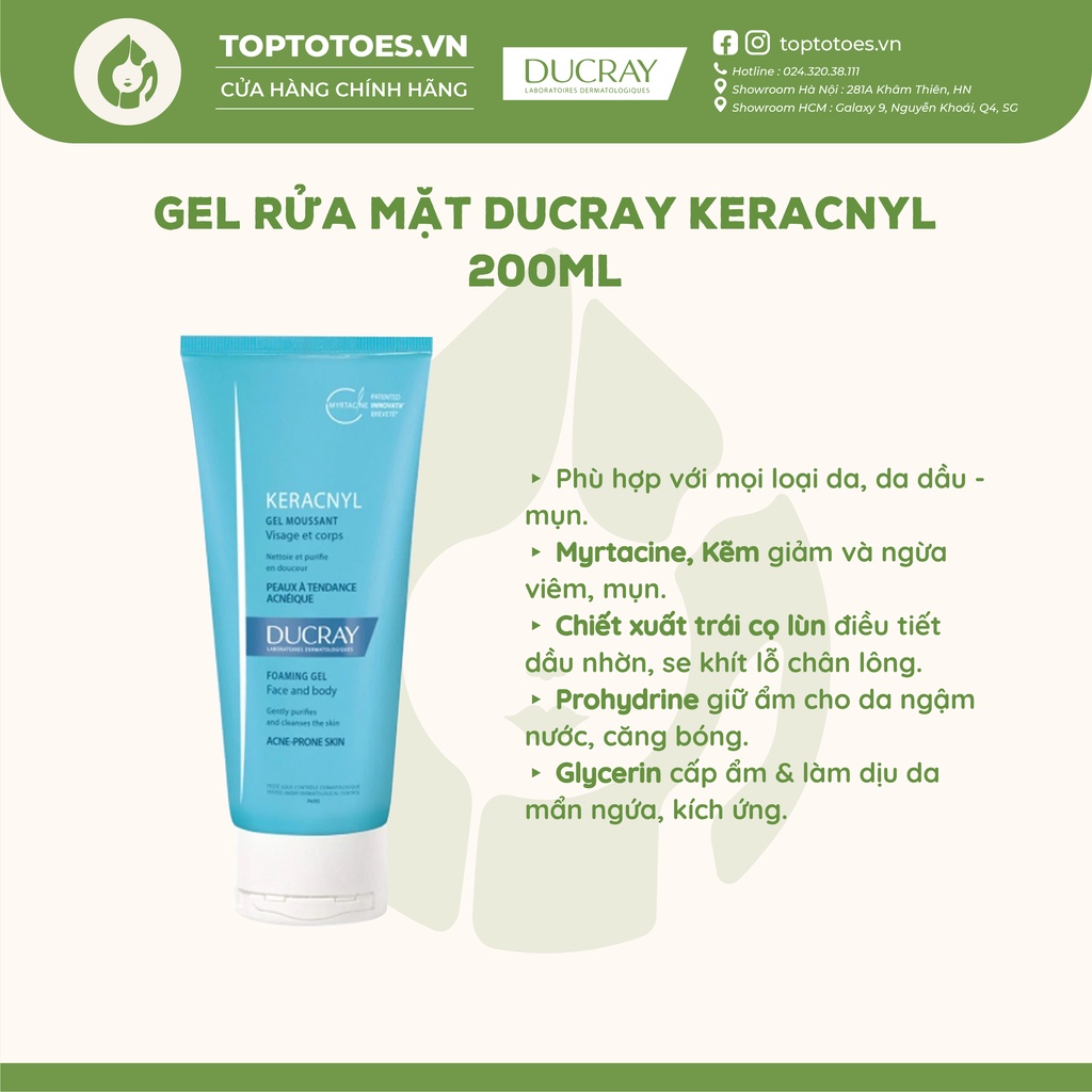 Gel rửa mặt cho da dầu mụn DUCRAY KERACNYL Gel 200ml [NHẬP KHẨU CHÍNH HÃNG 100%]