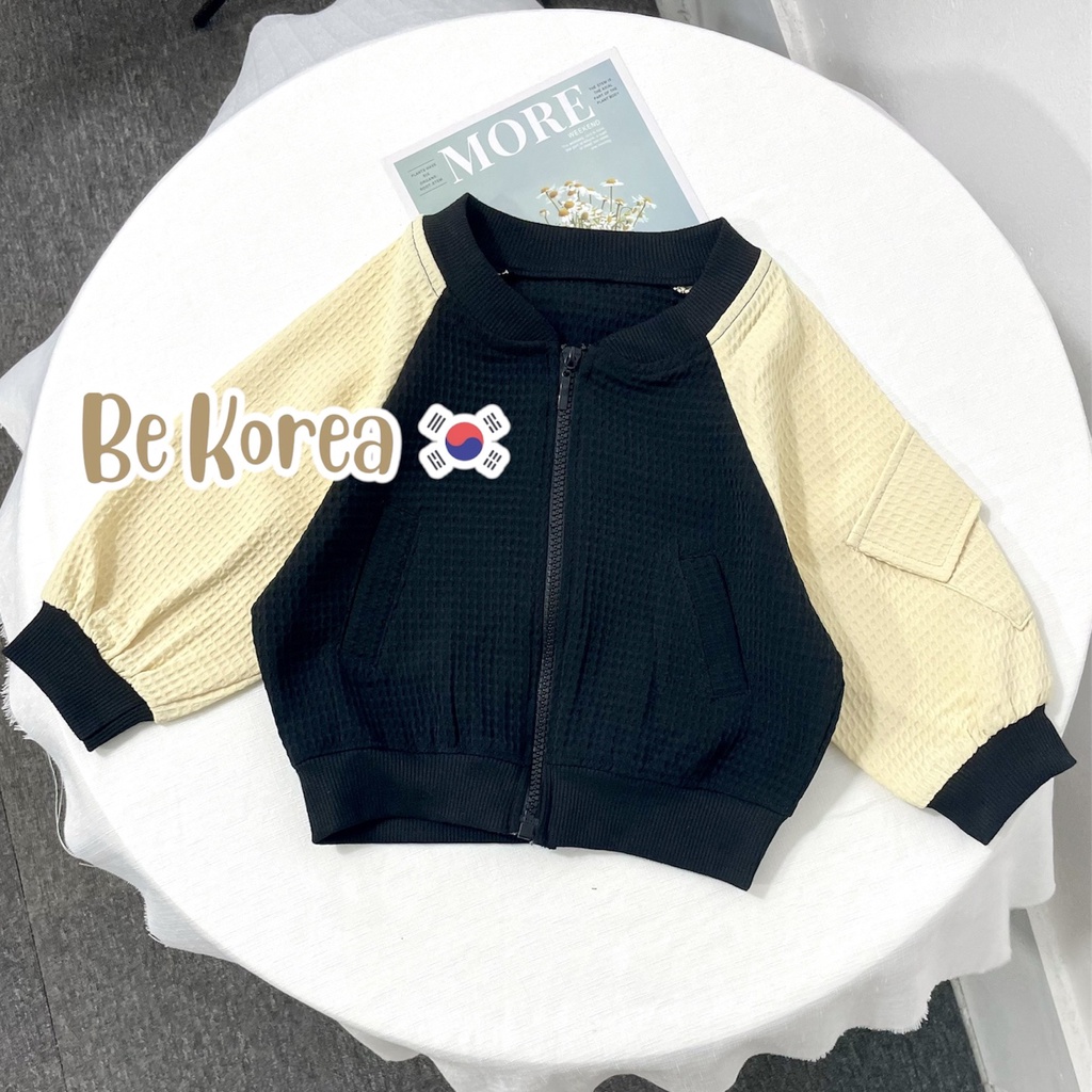 Áo khoác bomber cho bé AKB-Be Korea, áo thu đông dài tay phong cách Hàn Quốc cho bé trai và bé gái size 7-25kg