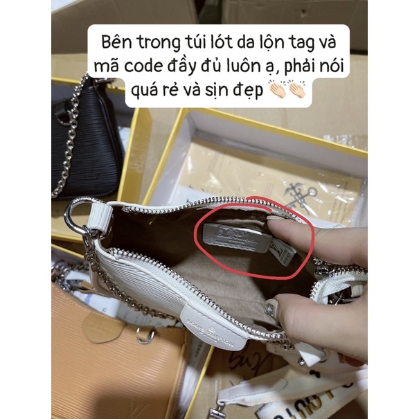 Túi eo vì vân da sần size 22 kèm dây xích + dây vải bản to full hộp