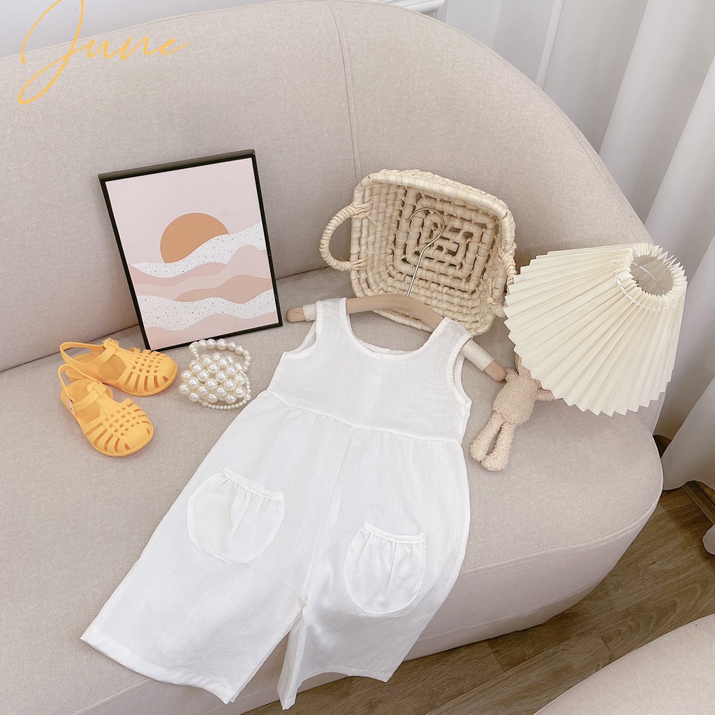 Jumpsuit đũi trơn Hàn Quốc 4 màu cho bé gái 10-20kg