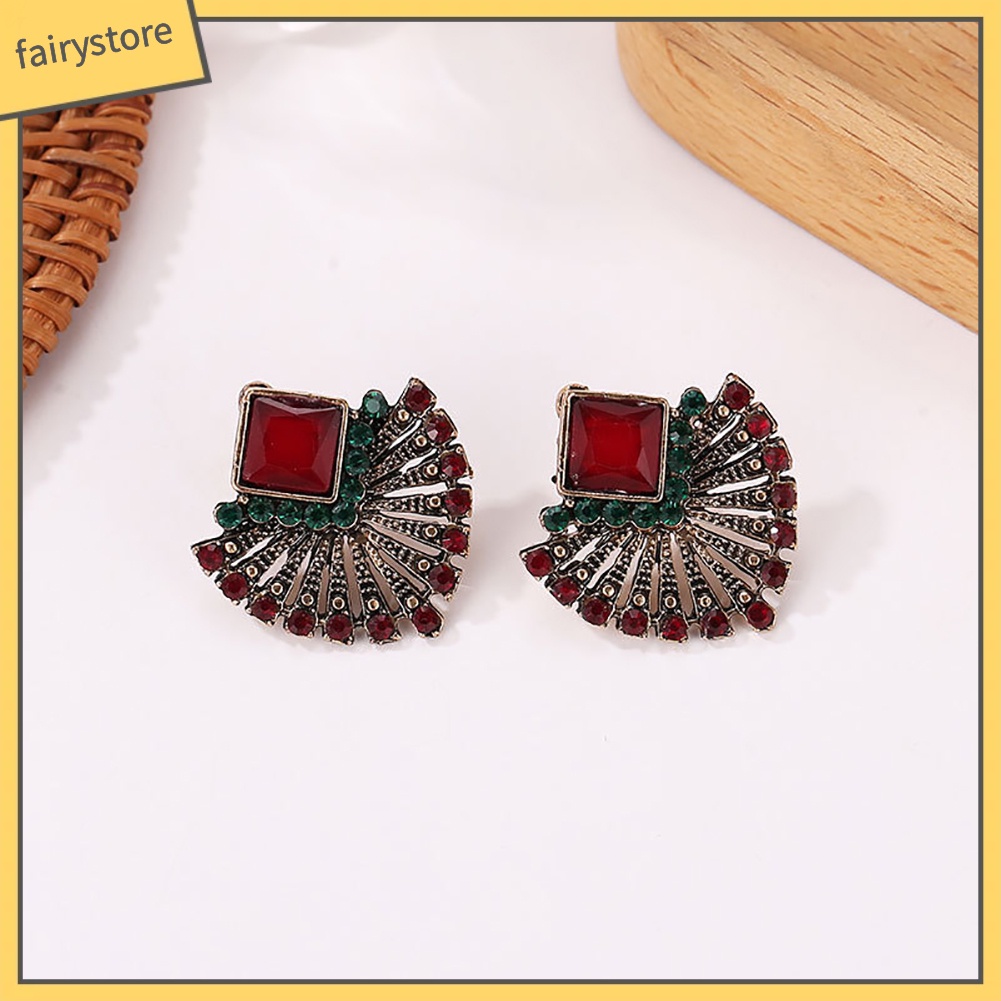 Khuyên Tai Hình Quạt Đính Đá Phong Cách Bohemian Thanh Lịch Dành Cho Nữ