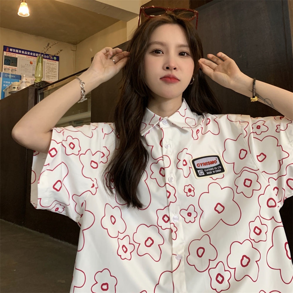 Áo Sơ Mi Tay Ngắn Dáng Rộng In Hoa Nhỏ Thời Trang Mùa Hè 2022 Mới Cho Nữ