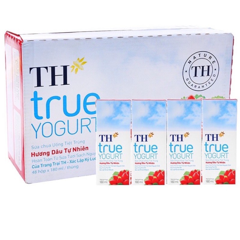 THÙNG 48 HỘP SỮA CHUA UỐNG TIỆT TRÙNG TH TRUE YOGURT DÂU/ CAM/ VIỆT QUẤT 180ML