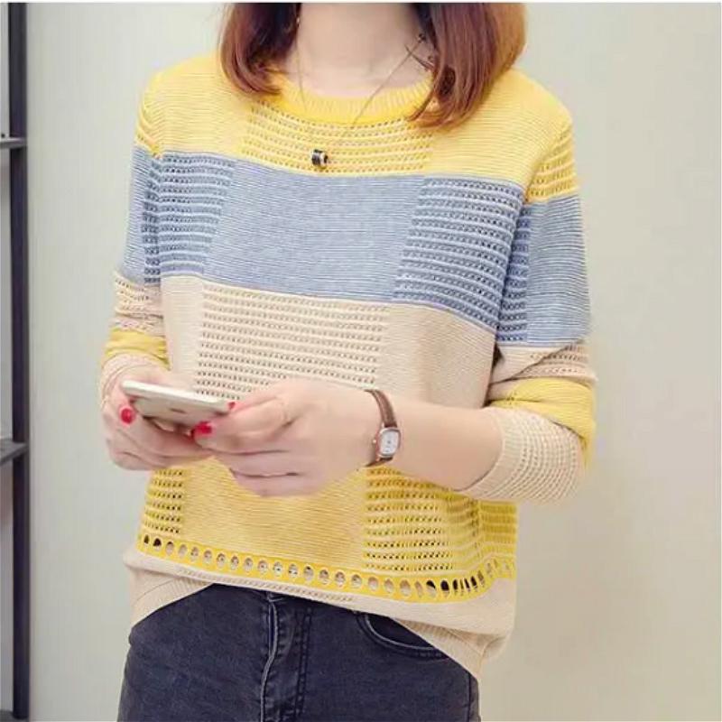 Áo Len Tay Dài Họa Tiết Sọc Ngang Phong Cách Hàn Quốc Dành Cho Nữ