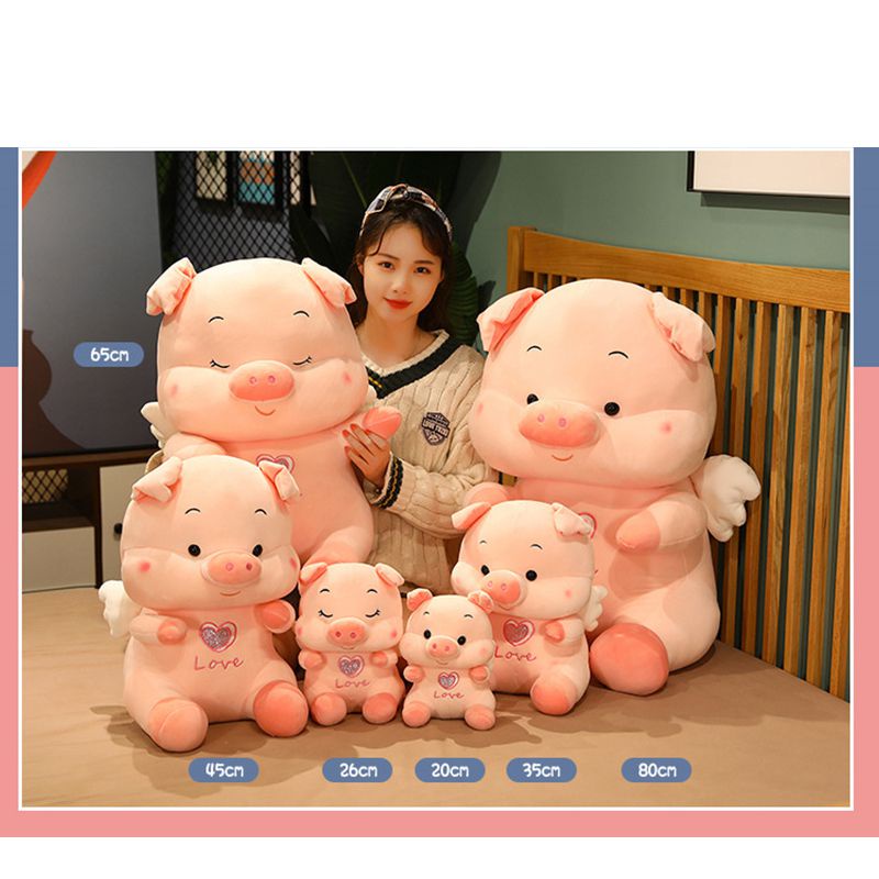 Thú nhồi bông đồ chơi lót cotton mềm hình chú heo thiên thần in trái tim 7.8-25.5in dùng làm gối/ quà tặng cho bé