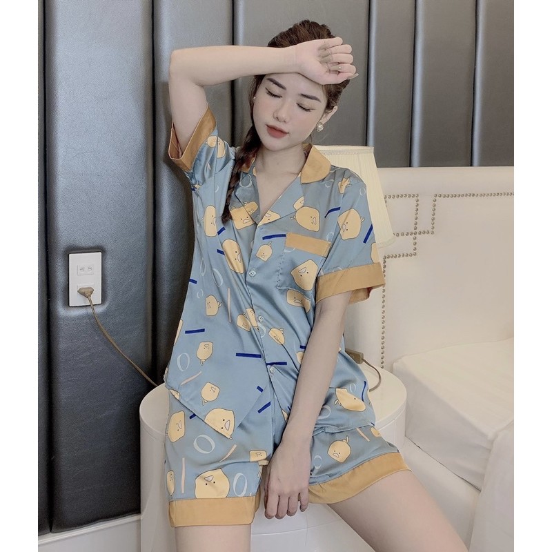 [HÀNG CAO CẤP]💖Bộ Lụa Pijama Áo Cộc-Quần Sooc🌸Chất Liệu Lụa Latin Mát Lịm