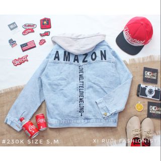 [Size S,M,L ] Áo khoác jeans in chữ amazon kèm nón