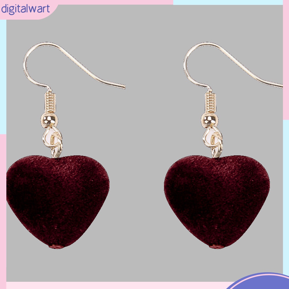 Đôi khuyên tai móc thiết kế hình trái tim chất liệu vải nhung xinh xắn thời trang dành cho nữ