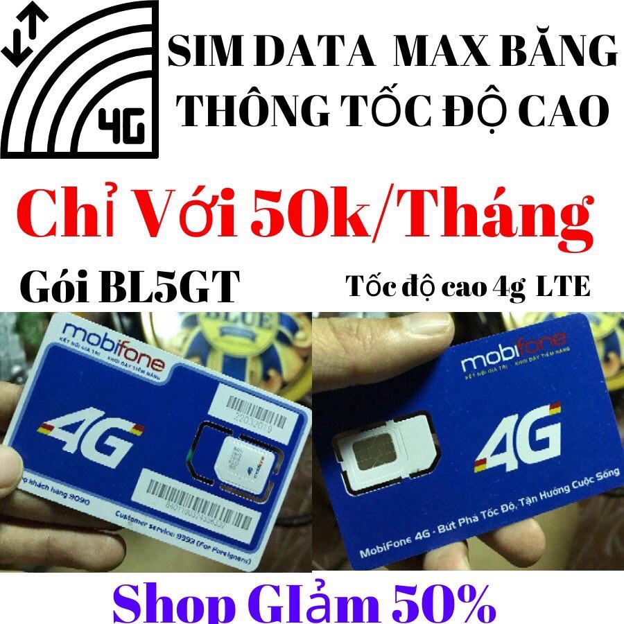 ( FREE THÁNG ĐẦU) sim 4G MOBI GÓI BL5GT VÀ GÓI DIP50 XÀI THẢ GA DATA CHỈ VỚI 50K MỖI THÁNG