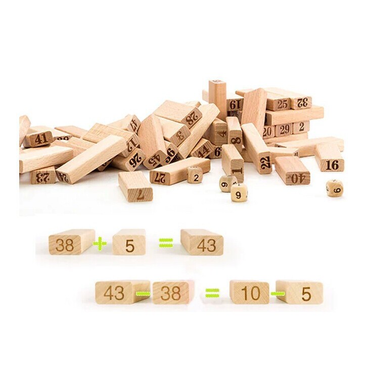 Bộ Đồ Chơi Rút Gỗ Màu LOẠI LỚN 48 Thanh Gỗ 1 Viên Xí Ngầu -Trò Chơi Rút Gỗ WOOD TOYS Hàng Cao Cấp