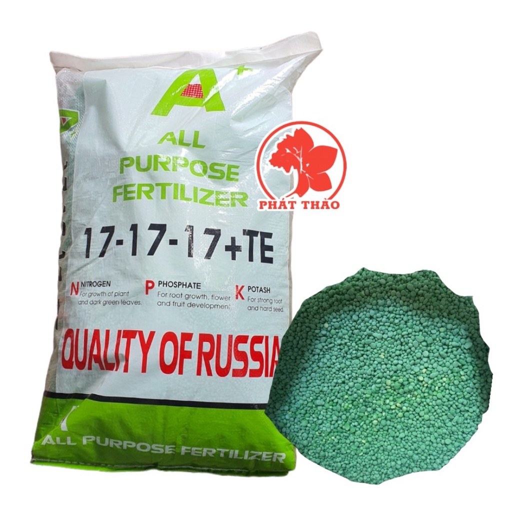 Phân NPK 17-17-17+Te. xuất lẻ 1kg trong bao 25kg. dùng trong mọi giao đoạn cây Hoa Kiểng, Cây Mai Vàng