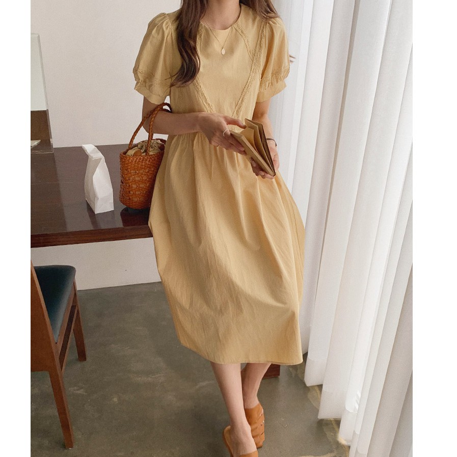 Đầm Tay Ngắn Phối Ren Thời Trang Dành Cho Nữ 35224