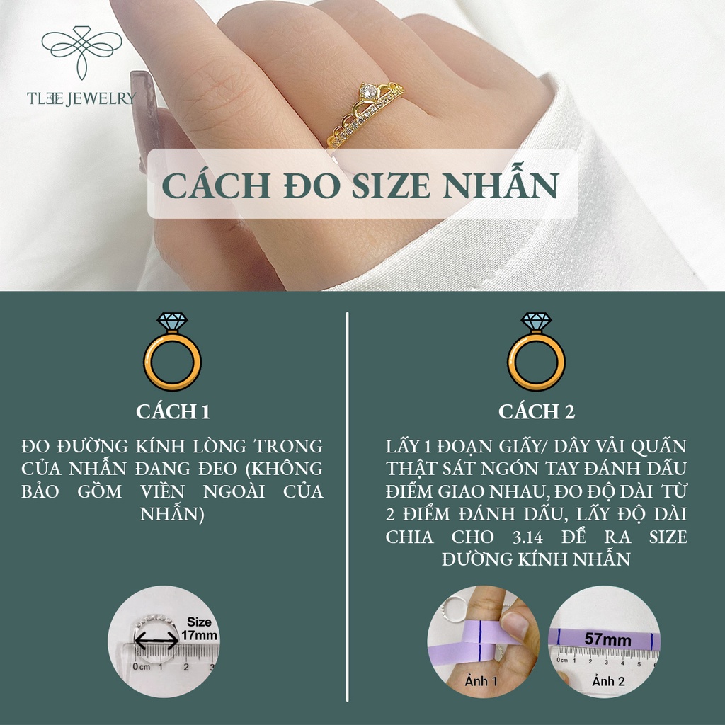 Nhẫn bạc nữ TLEE vương miện nữ hoàng mạ vàng 14k sang trọng NCJ A0148