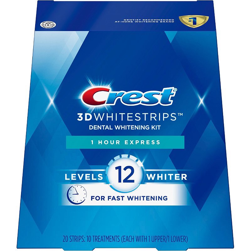 Miếng dán trắng răng Crest 3D Whitestrips 1 Hour Express Levels 12 Whiter [Hàng Mỹ]