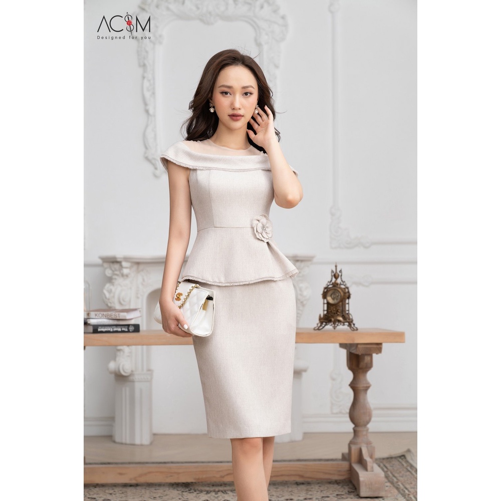 ĐẦM CỔ LƯỚI PEPLUM HOA EO