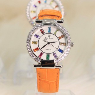 Đồng Hồ Nữ Chính Hãng Royal Crown 4604 Da Vàng Cam 36mm
