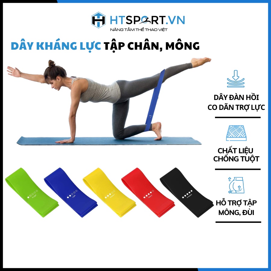 Dây Miniband, Bộ 5 Dây Mini Band Ngũ Sắc Kèm Túi, Dây Cao Su Đàn Hồi Kháng Lực Tập Chân Mông, Phụ Kiện Tập Gym Nữ