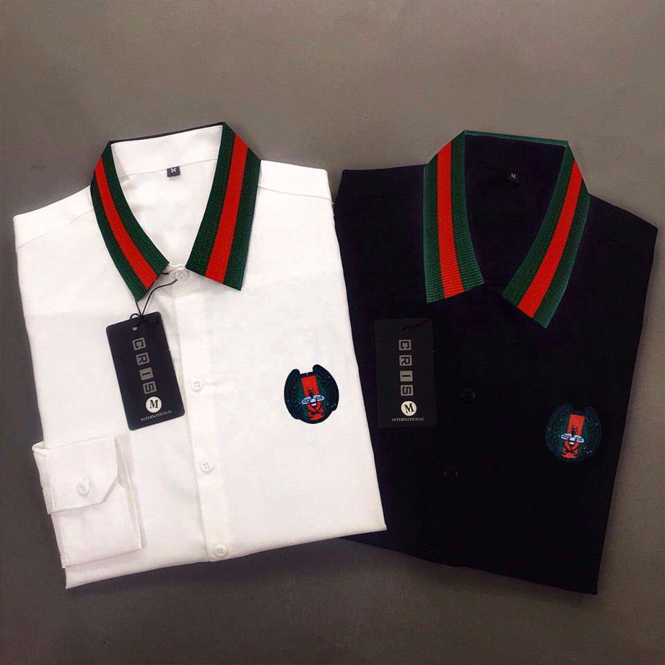 ÁO SƠ MI NAM THÊU LOGO CON ONG TAY DÀI CAO CẤP A53