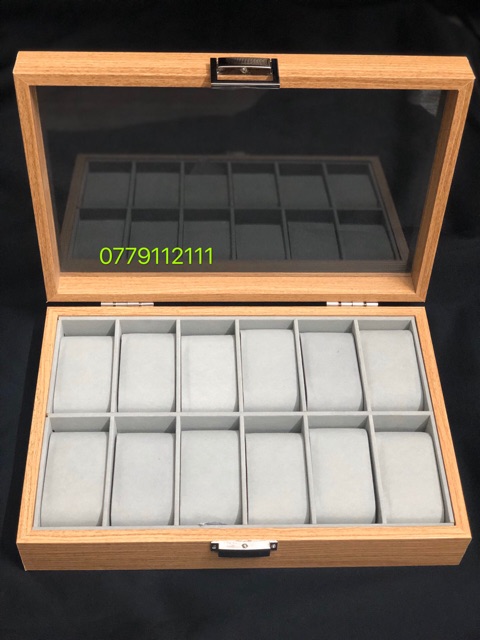 hộp đựng đồng hồ, hộp trưng bày 12 ngăn đồng hồ bằng gỗ cao cấp, sang trọng