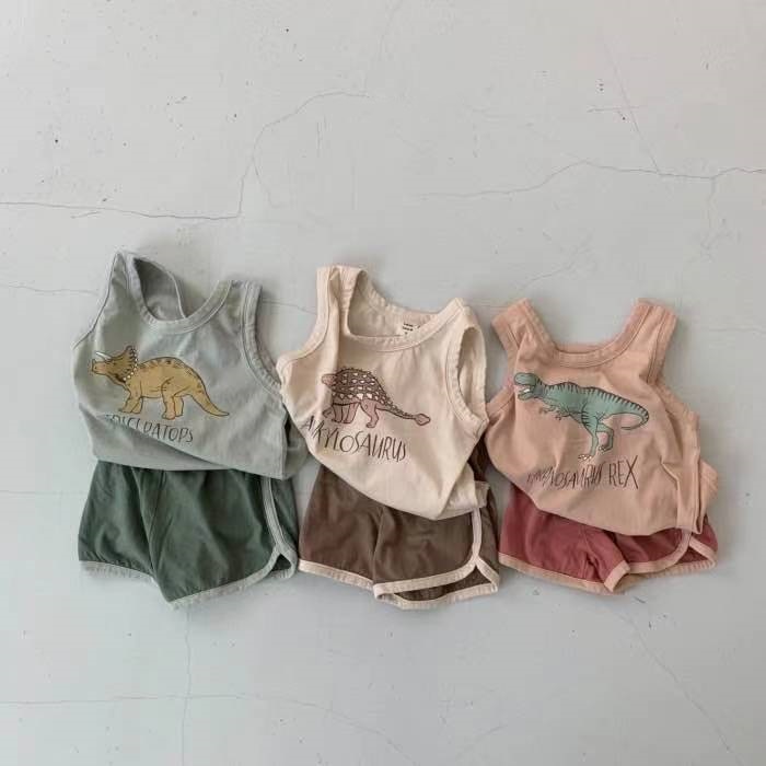 Set áo quần phong cách mùa hè in họa tiết khủng long đáng yêu dành cho các bé