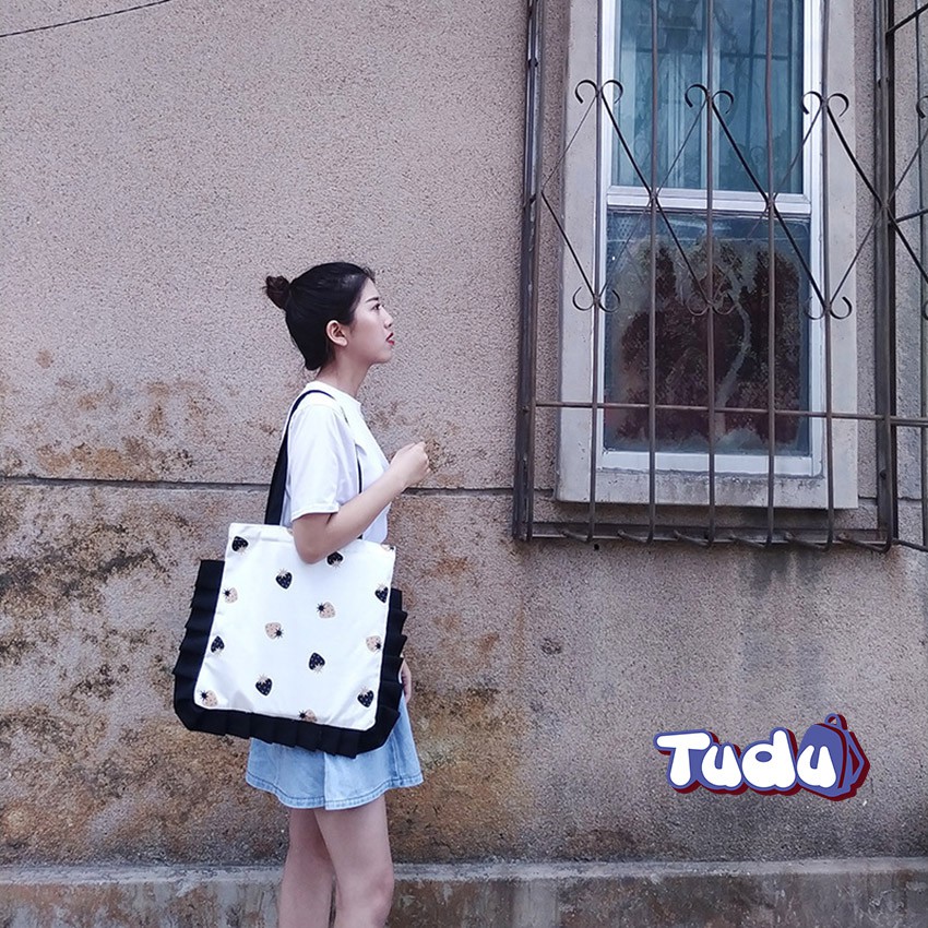 Túi Vải Canvas Tudu, Túi Tote Ulzzang Có Dây Kéo Thời Trang Hàn Quốc Đựng Đồ Tiện Dụng CN224