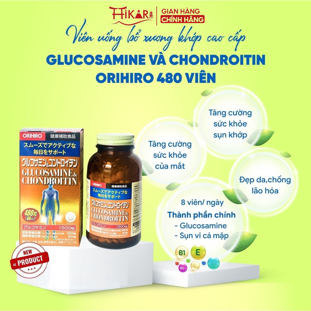 Viên uống bổ xương khớp cao cấp Glucosamine và Chondroitin Orihiro 480 viên hỗ trợ vận động xương khớp