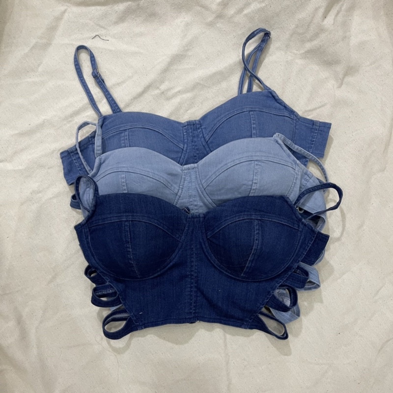 Áo croptop jeans sẵn mút ngực quyến rũ tôn dáng ClaraChip CRT01