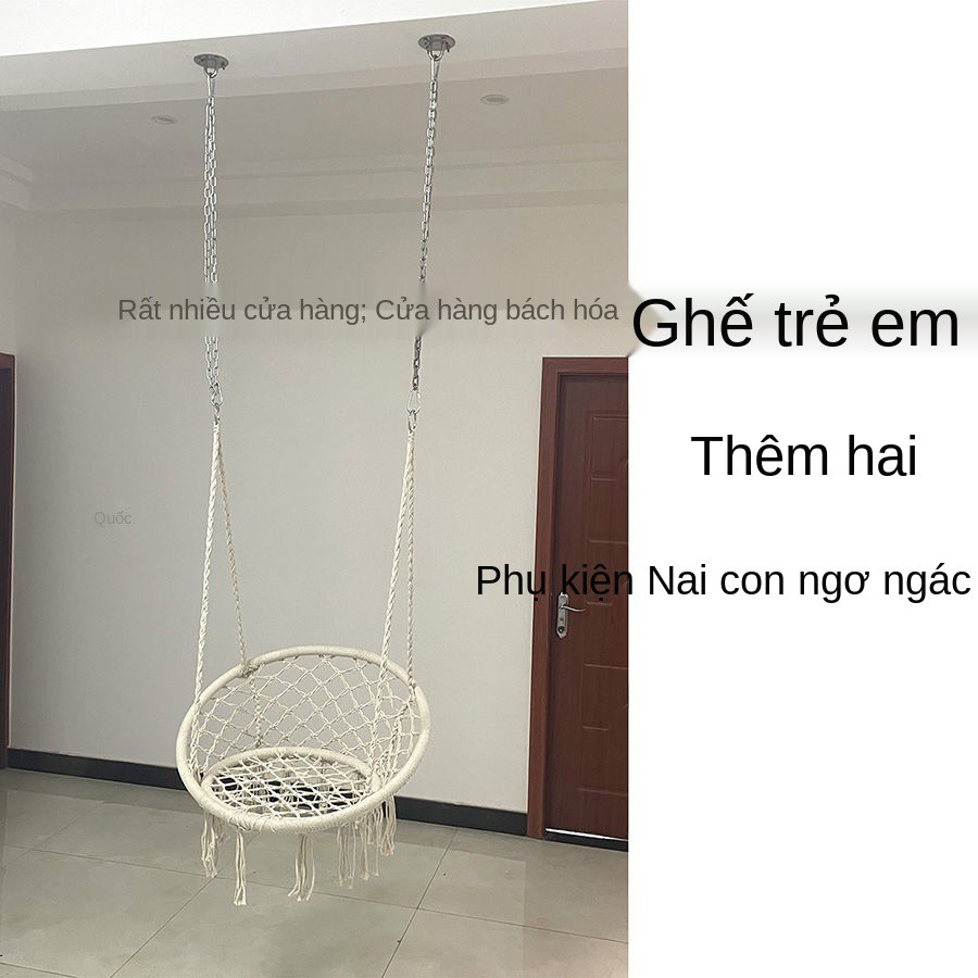 Ghế treo Bắc Âu màu đỏ ròng giỏ nôi dây bông dệt tua trong nhà đơn ban công lười xích đu