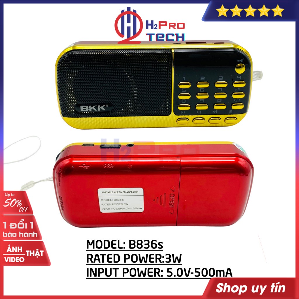 Loa Thẻ Nhớ Bkk 836S, Loa Đài Thẻ Mini Đa Năng, Nhỏ Gọn, Máy Nghe Nhạc Mini Tắm Ngôn Ngữ Bkk 836S Cao Cấp-H2Pro Tech