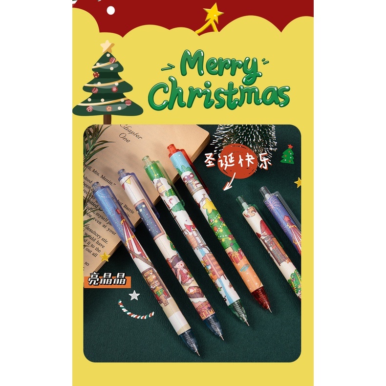 Set 6 Bút Bi Thiết Kế Giáng Sinh Phong Cách Hàn Quốc