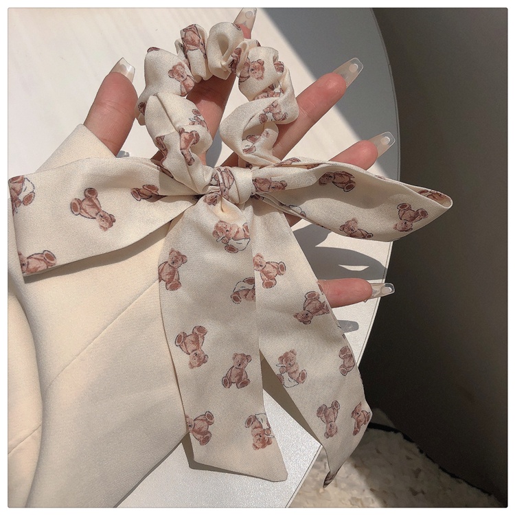 Dây buộc tóc phối nơ thắt nút họa tiết gấu Teddy dành cho nữ