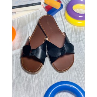 Dép Nữ Thời Trang Cao Cấp - Nơ Ú - Màu Đen - Loại Cao Cấp - Độ Cao Đế 2cm ( quai da, simili, đế cao su nguyên khối )