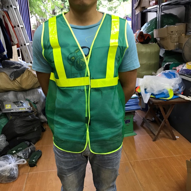 Áo gile lưới phản quang xanh