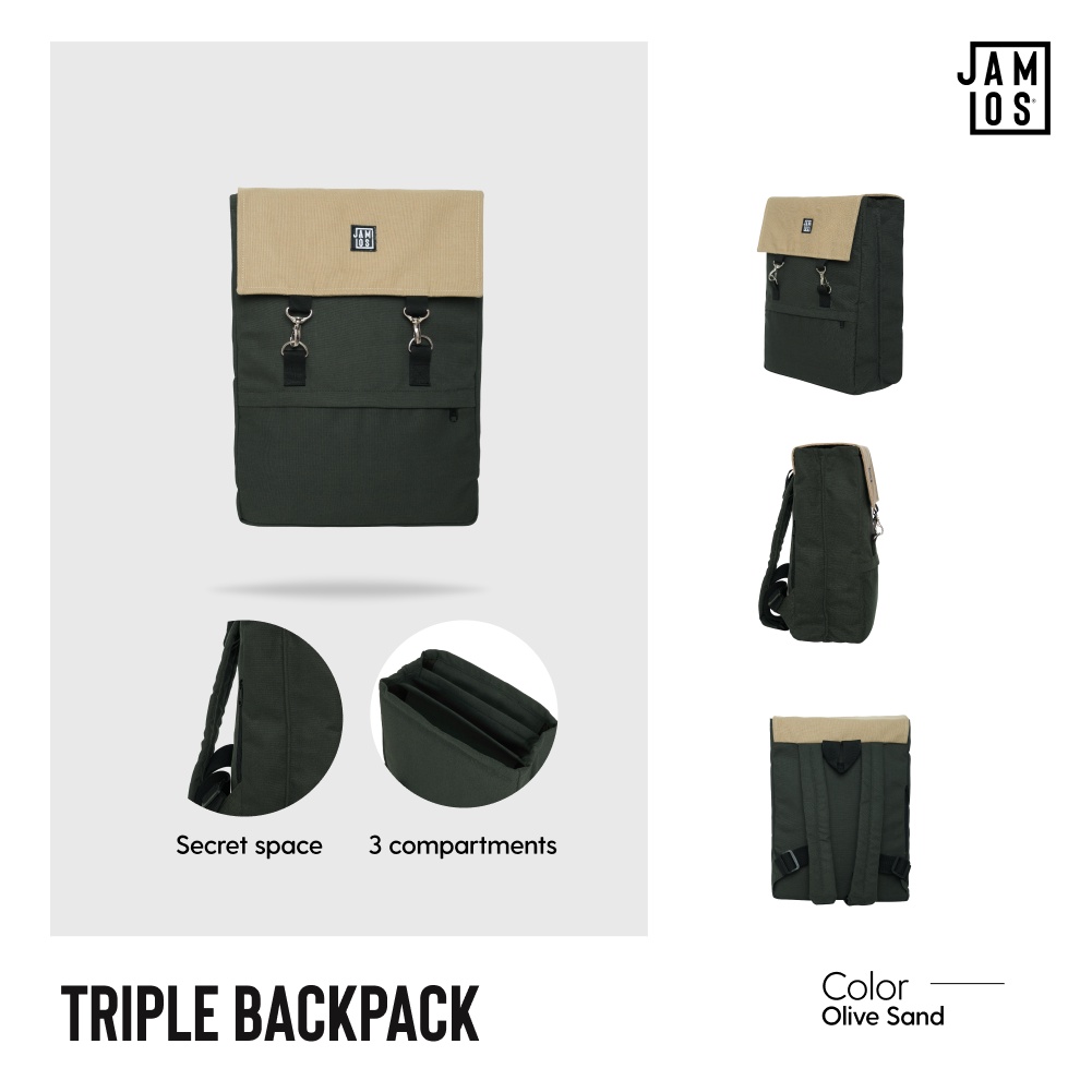 Jamlos Triple Backpack - Balo thời trang vải canvas nhiều ngăn đi học đi làm vừa laptop15inch