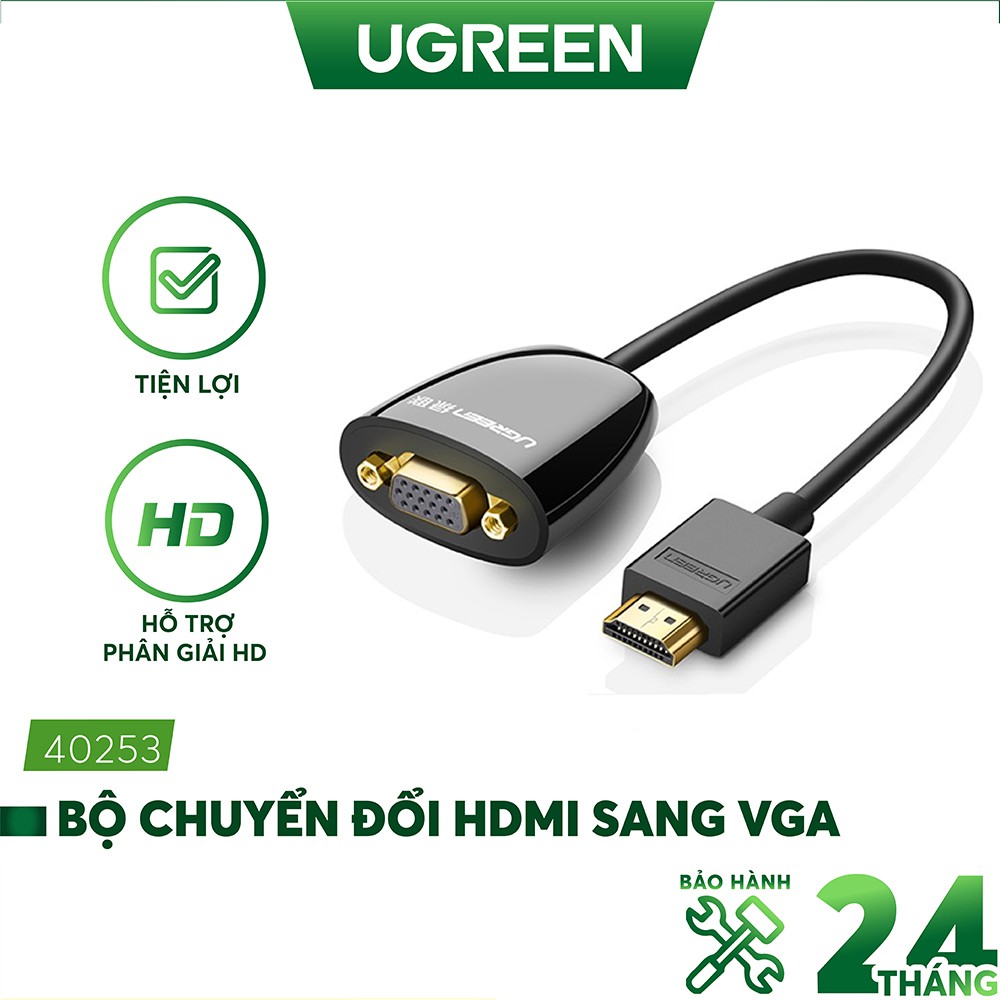 Bộ chuyển đổi HDMI sang VGA (không có Audio) độ phân giải 1920*1080@60Hz (Max) dài 16cm UGREEN MM102 40253