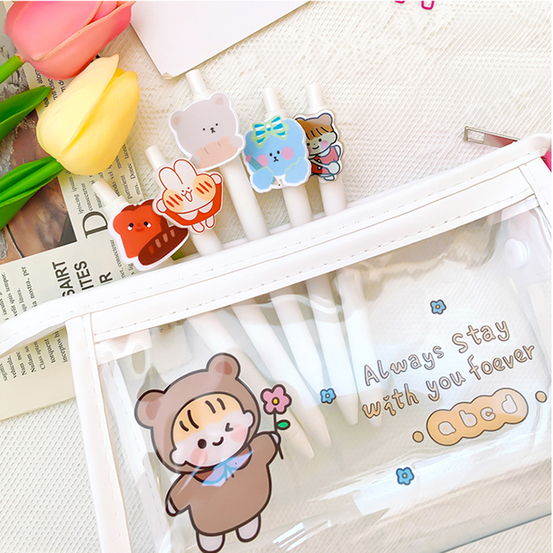 Túi Đựng Bút Trong Suốt In Hình Nhân Vật Hoạt Hình Dễ Thương