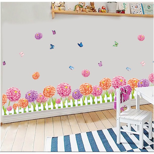 Decal trang trí chân tường Hoa Cẩm Tú Cầu sắc màu