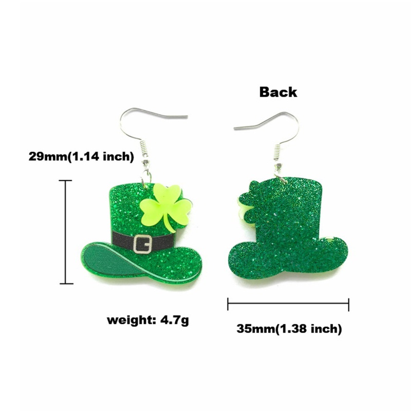 Youyo Bông Tai Acrylic Hình Cỏ Ba Lá Mũ Shamrock Màu Xanh Lá Dáng Dài Thời Trang Làm Quà Tặng Cho