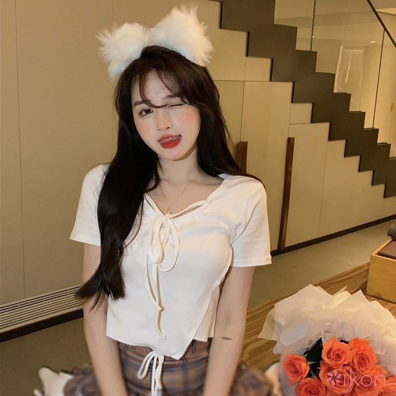 Áo Croptop Phối Dây Cột Trước Gợi Cảm Cho Nữ