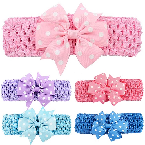 Băng Đô Cài Tóc Phối Hoa Chấm Bi Cho Bé Gái