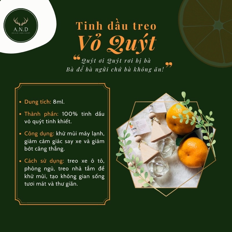 [100% NGUYÊN CHẤT KHÔNG TRỘN DẦU NỀN] Tinh dầu treo Vỏ quýt HILLTOWN