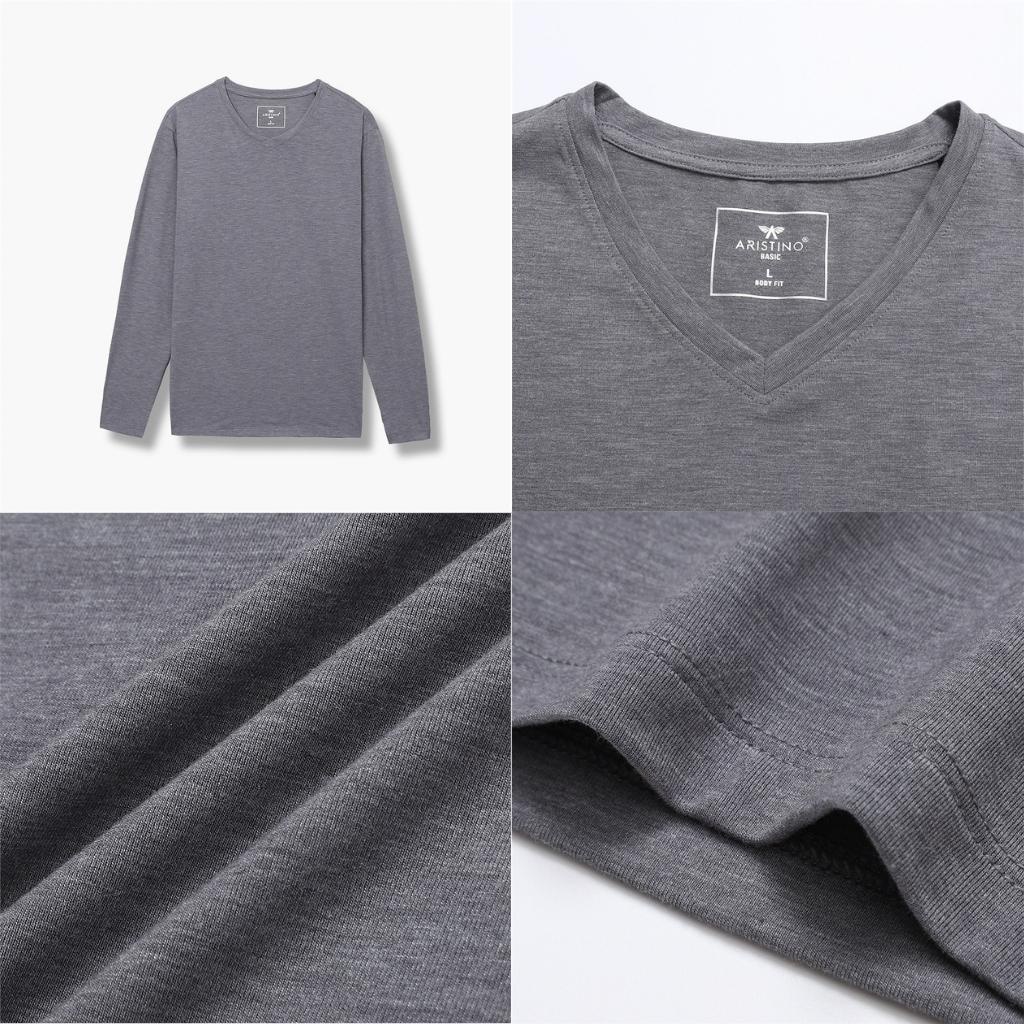 Áo Thun Dài Tay Giữ Nhiệt Nam ARISTINO ALT021W1 Vải Polyester Cao Cấp Cổ Tim Tay Và Gấu Suông Dáng Body Fit Ôm Sát Ấm Áp